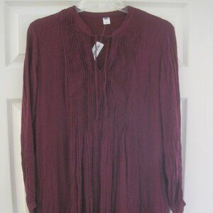 OLD NAVY MAGENTA PURPLE PLUM PINTUCK PLEATED SWING BABYDOLL DRESS LARGE NWT